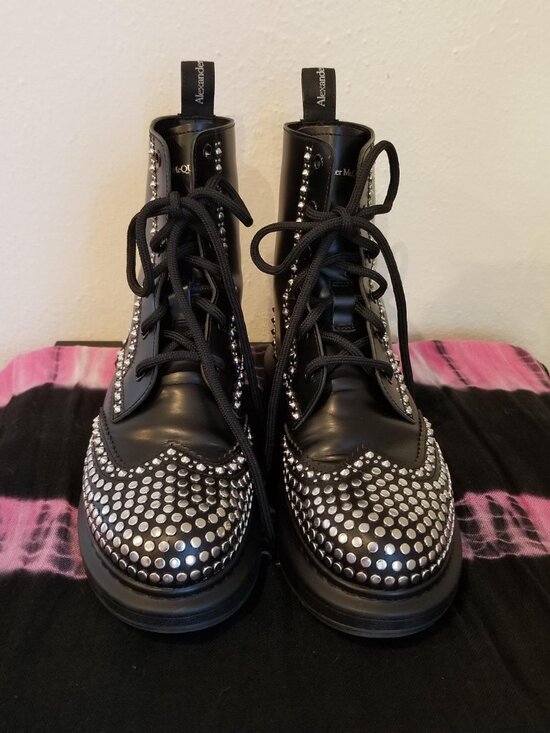 Alexander McQueen Shoes - Alexander McQueen Studded Leather Platform Combat Boots size 8.5